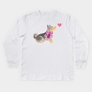 Watercolour Swedish Vallhund Kids Long Sleeve T-Shirt